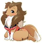  blue_eyes breasts brown_fur brown_hair canine clothing cute dog female fur hair japanese_clothing kemono kunoichi mammal tongue ukan_muri 