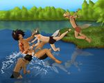  clothing fao fcsimba group lake loincloth lowe male outside playing splash tackle tate tattoo tribal water 