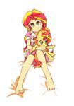  2015 blonde_hair blue_eyes clothing duo equestria_girls female hair holding human joycall3 looking_at_viewer mammal my_little_pony pointing red_hair sunset_shimmer_(eg) uniocnr 