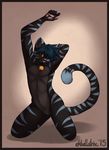  2015 anthro blue_hair cat collar cuntboy ekbellatrix feline hair intersex mammal nude pussy sige solo stripes 