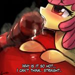  apple_bloom_(mlp) big_macintosh_(mlp) blush cub dialogue drooling friendship_is_magic lumineko my_little_pony precum saliva steam young 