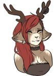  2015 anthro antlers brown_nose cervine clothing deer ear_tuft female fur hair horn mammal mole portrait princelame smile solo teeth tuft yellow_eyes 