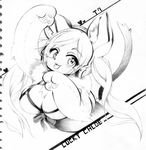  breasts cat cute feline female kemono mammal mash_(artist) monochrome tongue 