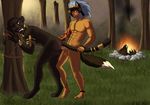  anal animal_ears anthro bound captured cat cum fcsimba feline fire forest headdress jungle male male/male mammal panther rope tail_pull tattoo tree tribal 