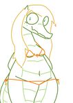  alligator caimon clothing female looking_at_viewer navel reptile scalie solo standing swimsuit the_weaver 