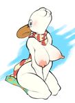  anthro anthrofied areola big_breasts blush boat breasts caprine clothing female figurehead fur going_merry half-closed_eyes horn kaboozey kneeling legwear mammal nipples nude one_piece plain_background scarf sheep socks solo white_background white_fur wide_hips 