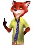  2015 anthro canine character_from_animated_feature_film clothed clothing disney fox fur green_eyes looking_at_viewer male mammal necktie nick_wilde plain_background red_fur skymafia smile solo zootopia 