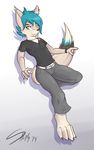  2014 blue_hair canine clothed clothing fox green_eyes hair male mammal solo stick-shiply 