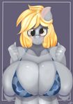  2015 anthro anthrofied big_breasts blonde_hair blush breasts cbatie11 cleavage clothed clothing derpy_hooves_(mlp) equine female friendship_is_magic grey_skin hair half-closed_eyes horse huge_breasts mammal my_little_pony pony solo 
