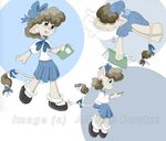  allison_poutre book brown_hair cute eyewear female glasses hair mammal model_sheet mouse multiple_scenes nerd pillow reading ribbons rodent schoolgirl sleeping solo watermark 