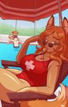  angry big_breasts blazbaros breasts canine clothing eyewear female fox fur green_eyes human hybrid lifeguard mammal pool sunglasses swimsuit tan umberella water whistle 