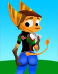  anthro blush butt clothing colored gloves jeans lombax male presenting presenting_hindquarters ratchet ratchet_and_clank rear_view solo video_games 