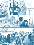  2015 adira_(twokinds) anthro cloak clothing comic cute equine feline female feral flora_(twokinds) fur group hair horse human keidran leopard male mammal outside plain_background snow_leopard tiger tom_fischbach trace_legacy twokinds white_background young 