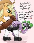  anthro applejack_(mlp) clothing crossdressing cub dragon earth_pony english_text equine flaccid friendship_is_magic horse hot_dogging maid maid_uniform male mammal my_little_pony nipples penis pony scalie small_penis smudge_proof solo spike_(mlp) text uncut young 