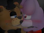  2015 animatronic anthro bear blue_eyes blush bonnie_(fnaf) bow bow_tie cute five_nights_at_freddy&#039;s freddy_(fnaf) hare kjponymlp(kjhiravary) lagomorph machine mammal mechanical pink_eyes red_eyes robot sweat video_games 