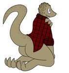  2015 aliasing anthro bottomless butt clothed clothing female half-dressed kneeling lizard looking_at_viewer partially_clothed raised_tail reptile scalie shirt smile solo trout_(artist) 