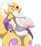  2015 anthro areola big_breasts blush breasts digimon erect_nipples female huge_breasts nipples nude plankboy pussy renamon solo 