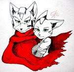  anthro black_nose canine duo fara_phoenix female fennec fox fox_mccloud green_eyes headset male mammal nintendo plain_background scarf star_fox unknown_artist video_games 