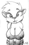  badger big_breasts black_and_white breasts clothing drake_fenwick female hair honei looking_at_viewer mammal monochrome mustelid nipples piercing short_hair single sketch tongue tongue_out white_hair 