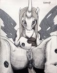  &lt;3 anus caboni32 changeling equine friendship_is_magic horn horse mammal monochrome mouth_hold my_little_pony pony pussy queen_chrysalis_(mlp) spreading wings 