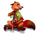  anthro balls canine clothing digital_media_(artwork) disney dripping erection fox front_view glitter_trap_boy holding_penis leaking leaking_penis male mammal naughty_face necktie nick_wilde open_shirt pants pants_down penis seductive shirt sitting solo tapering_penis tongue tongue_out undressing zootopia 