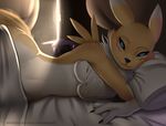  2015 bed bedroom_eyes breasts digimon doom_the_wolf female half-closed_eyes hi_res renamon smile solo 