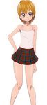  brown_eyes brown_hair futari_wa_precure hand_on_hip looking_at_viewer manji_(tenketsu) misumi_nagisa plaid plaid_skirt precure short_hair simple_background skirt smile solo tank_top white_background 