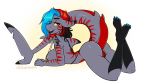  anthro anus areola bikini black_areola bottomless breasts butt clothed clothing female fish hair lying marine micro_bikini multicolored_hair pussy raised_tail ryunwoofie shark solo stripes supine swimsuit 