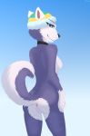  2018 anthro anus blue_eyes breasts butt canine collar dog everest_(paw_patrol) female fur hat hi_res husky looking_at_viewer mammal multicolored_fur paw_patrol purple_fur pussy ruth66 side_boob smile solo white_fur 