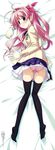  absurdres ass black_legwear blush breasts chaos;head dakimakura full-face_blush full_body highres long_sleeves matsuo_yukihiro one_side_up panties pink_eyes pink_hair pink_panties sakihata_rimi school_uniform shirt skirt small_breasts solo thighhighs underwear 