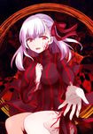  absurdres fate/stay_night fate_(series) hair_ribbon hand_on_own_chest highres matou_sakura outstretched_arm outstretched_hand purple_hair red_eyes ribbon smile solo yuihiko 