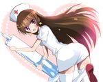  :d alternate_costume amanogawa_kirara brown_hair earrings go!_princess_precure hair_down haru_(nature_life) hat jewelry large_syringe long_hair looking_at_viewer nurse nurse_cap open_mouth oversized_object precure purple_eyes smile solo star star_earrings syringe thighhighs 