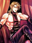  bad_id bad_pixiv_id blonde_hair dio_brando earrings jewelry jojo_no_kimyou_na_bouken male_focus nipples red_eyes sitting sleeveless sleeveless_turtleneck solo turtleneck ty_1865 