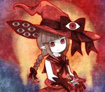  blood bow bowtie braid brown_hair eyes full_moon gloves hat hat_bow moon muxiyou oounabara_to_wadanohara pale_skin pointy_ears red red_eyes red_gloves sleeveless smile solo spoilers star twin_braids twintails upper_body wadanohara witch_hat 