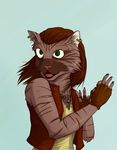  clothed clothing ear_piercing feline female gloves khajiit mammal open_mouth piercing plain_background quench solo surprise the_elder_scrolls video_games 