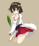  blush brown_hair cosplay haruna_(kantai_collection) haruna_(kantai_collection)_(cosplay) iwasaki_takashi kaga_(kantai_collection) kantai_collection looking_at_viewer short_hair simple_background skirt solo 