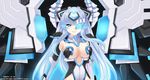  2014 artist_name blue_eyes blue_hair breasts cleavage grin horns kami_jigen_game_neptune_v keenh kiseijou_rei kiseijou_rei_(goddess_form) large_breasts long_hair neptune_(series) number smile solo symbol-shaped_pupils very_long_hair watermark web_address wings 