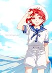  hat jojo_no_kimyou_na_bouken kakyouin_noriaki male_focus pink_eyes red_hair sailor sailor_hat shorts solo tianel_ent 