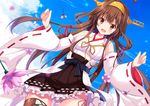  blush breasts brown_hair cloud day detached_sleeves flower kantai_collection kongou_(kantai_collection) long_hair looking_at_viewer medium_breasts nontraditional_miko open_mouth panties side-tie_panties sky solo striped striped_panties takanashi_haruto underwear 