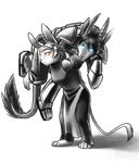  2015 android anthro armor avalenna blue_eyes clothed clothing do_you_even_lift dress duo female glowing glowing_eyes horn lagomorph lifting male mammal orange_eyes photon plain_background rabbit ratte ratteguhn ratteguhncat 