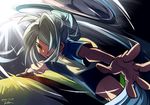  artist_name blue_hair dated hair_over_one_eye inazuma_eleven inazuma_eleven_(series) kazemaru_ichirouta long_hair male_focus motojima_hakka open_mouth perspective ponytail soccer_uniform solo sportswear 