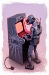  arcade_cabinet ben_newman cable camera commentary original playing_games realistic robot science_fiction screen_light solo unplugged 