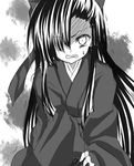  angry bad_id bad_pixiv_id clenched_teeth crying crying_with_eyes_open greyscale hair_ribbon japanese_clothes kasugano_tsubaki kimono long_hair mirai_nikki mogu_(au1127) monochrome one_eye_covered ribbon shaded_face solo tears teeth 