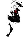  bad_id bad_pixiv_id berver black_legwear black_skirt character_request copyright_request full_body greyscale kneehighs knife looking_at_viewer monochrome necktie pleated_skirt ponytail school_uniform serafuku shoes simple_background skirt solo spot_color white_background 