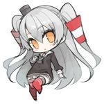  :&lt; amatsukaze_(kantai_collection) blush chibi dress garter_straps hair_tubes kantai_collection long_hair lowres minono_aki orange_eyes red_legwear silver_hair solo thighhighs two_side_up 