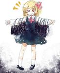  bag blonde_hair hair_ribbon murani outstretched_arms red_eyes ribbon rumia shirt shoe_dangle shopping_bag short_hair skirt smile solo spread_arms touhou vest 