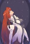  arched_back blue_eyes bodysuit breasts cowboy_shot elbow_gloves elhaym_van_houten from_side gloves highres long_hair looking_at_viewer medium_breasts mekabrain orange_hair solo very_long_hair xenogears 