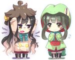  black_hair brown_eyes cosplay gen_3_pokemon gen_6_pokemon green_hair ka_zhi kantai_collection long_hair multicolored_hair multiple_girls naganami_(kantai_collection) open_mouth pink_hair pokemon pumpkaboo pumpkaboo_(cosplay) school_uniform short_hair takanami_(kantai_collection) treecko treecko_(cosplay) 