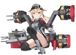  blonde_hair blue_eyes gloves hair_ornament hat kantai_collection long_hair machinery monobe_tsukuri peaked_cap prinz_eugen_(kantai_collection) revision simple_background smile solo turret twintails uniform 