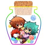  brown_eyes brown_hair candy food green_eyes green_hair johan_andersen konpeitou male_focus miniboy multiple_boys open_mouth simple_background tobi_(one) white_background yuu-gi-ou yuu-gi-ou_gx yuuki_juudai 